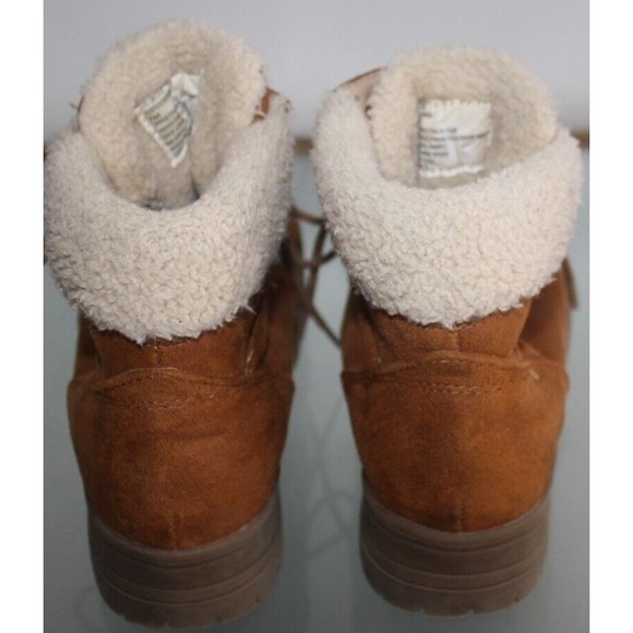 Womens Size 7M Seven Dials "Zenna" Lace Up Hiker Boots Brown Booties Fur Top - Picture 3 of 7